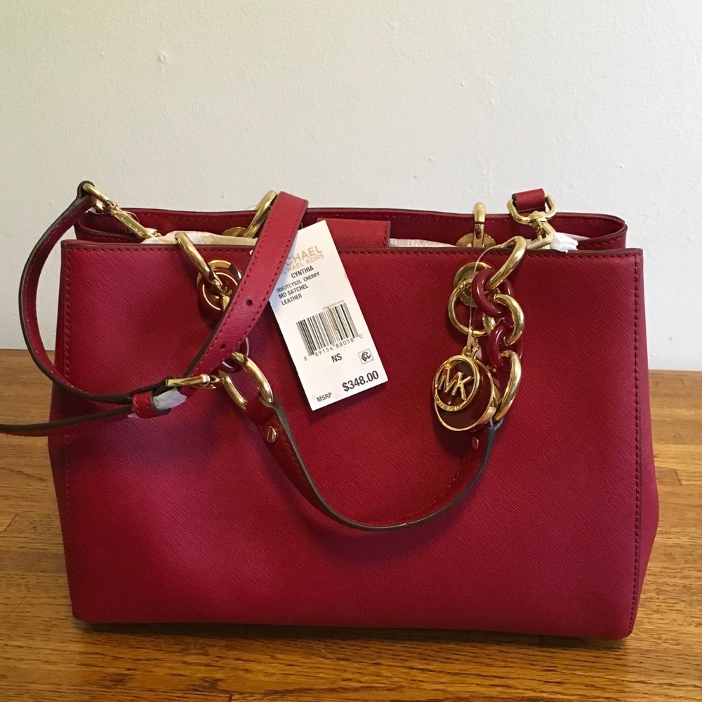 NWT Michael Kors Cherry Cynthia Md Leather Satchel